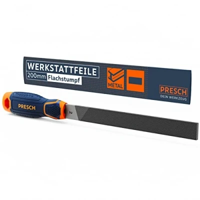 Abbildung von Presch Werkstattfeile Flachstumpf 200mm mit Kreuzhieb H2 Dreiseitiger Hieb zum feilen rechtwinkliger Werkstücke aus Metall und Holz Hochwertige Flachfeile