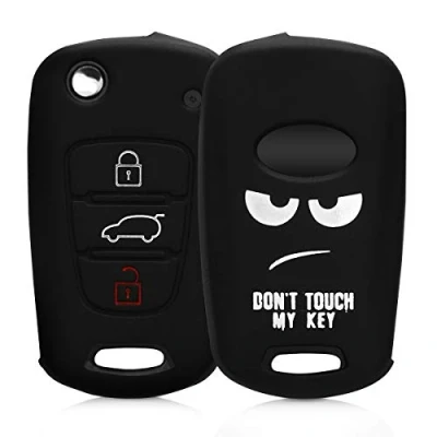 Abbildung von kwmobile Autoschlüssel Hülle kompatibel mit Hyundai 3 Tasten Klapp Schlüsselhülle Don&#039;t Touch My Key Weiß Schwarz