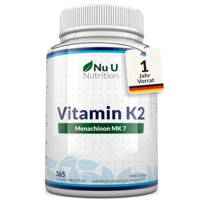 Abbildung von Vitamin K2 MK7 200µg 365 Vegane Tabletten 12 Monate Vit MK 7 Menaquinon Hochdosiert Hergestellt en Europa Nu U Nutrition