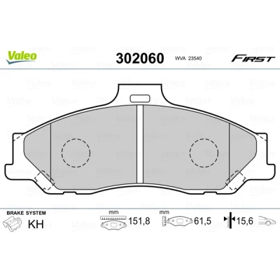 Abbildung von VALEO 302060 Bremsbelagsatz FIRST Vorderachse exkl. Verschleißwarnkontakt ohne Anti Quietsch Blech FORD: Ranger Mk2, MAZDA: B Serie Pickup