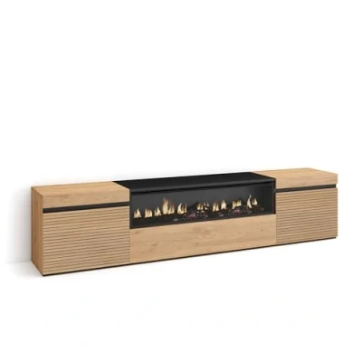 Abbildung von Skraut Home TV Schrank, Lowboard Für Wohnzimmer und Esszimmer 200x45x35cm Geräte bis zu 80&quot; Elektrokamin. Moderner Stil Eiche