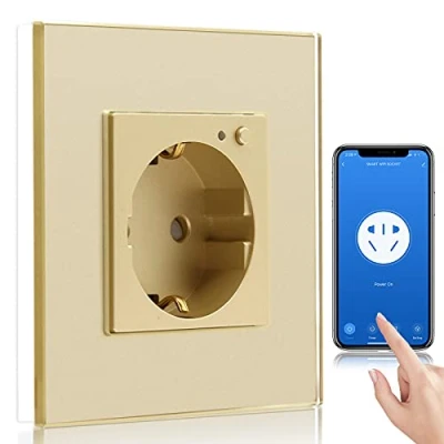 Abbildung von BSEED Wifi Smart Steckdose,arbeitet mit Amazon Alexa,Google Home,Timing Funktion und APP Steuerung,1 Fach Schuko Steckdose Gold,Unterputz Glas Intelligente auf NUR 2.4 GHz Netzwerk