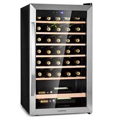 Abbildung von Klarstein Weinkühlschrank Vinamour 32 Uno, für 36 Standardflaschen á 0,75l,Wein Flaschenkühlschrank Weintemperierschrank Weinschrank Kühlschrank