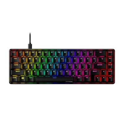 Abbildung von HyperX Alloy Origins 65 Mechanische Gaming Tastatur Ultrakompakter 60% Formfaktor Red Aqua (taktil) Double Shot PBT Keycaps, Schwarz