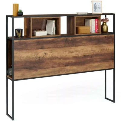 Abbildung von IDMarket Hawkins Kopfteil auf Fußteil, 145 cm, dunkles Holz, Industriedesign