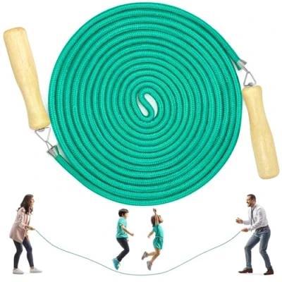 Abbildung von LeapBeast Lange Springseil, Mehrspieler Seil, Springseil mit Holzgriff für Schule, Sport, Outdoor Aktivitäten, Fitness&amp;Training 5M/7M/10M (B Mod. Grün, 10M)