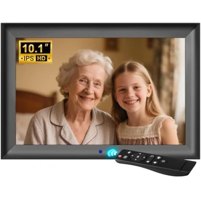 Abbildung von OBVHNUA Digitaler Bilderrahmen 10,1&quot; Elektronischer Fotorahmen mit IPS Display 1280x800 Auflösung Unterstützt USB/SD Karte (128 GB) Automatische Drehung Musik /Video /Foto Player, Kalender &amp; Wecker