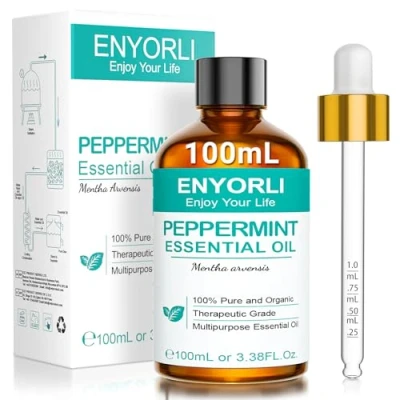Abbildung von ENYORLI Ätherisches Pfefferminzöl 100ml Reines für Haut, Haare, Aromatherapie, Diffusoren, Kerzenherstellung, Massage, Hauspflege, Belebend &amp; erfrischend, äußere Anwendung mit Pipette