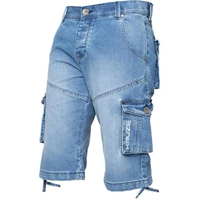 Abbildung von Ze ENZO Cargo Kampfshorts für Herren, strapazierfähig, Denim, halbe Hose, Big King All Waists, Light Stone Wash, 30W