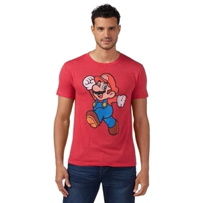 Abbildung von Nintendo Herren Super Mario Jump Pose T Shirt, Rot meliert, Klein