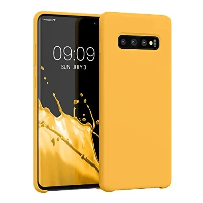 Abbildung von kwmobile Hülle kompatibel mit Samsung Galaxy S10 Plus / S10+ Silikon Handy Case Handyhülle weiche Oberfläche kabelloses Laden Mango