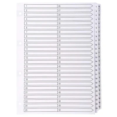 Abbildung von Exacompta Ref MWD1 50Z Box mit 4 Registerkarten aus weißem 160 g/m² FSC® Karton 50 digital bedruckten Tabs von 1 bis und laminiert bedruckbare Indexseite A4 Format zum Organisieren