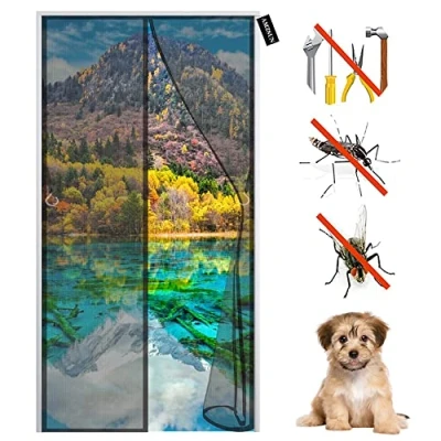 Abbildung von Magnet Fliegengitter Tür Insektenschutz 95 x 235 cm Magnetischer Fliegenvorhang Moskitonetz Automatisches Schließen für Balkontür Kellertür Terrassentür Klebemontage ohne Bohren Schwarz
