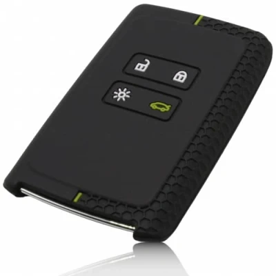 Abbildung von FOAMO Autoschlüssel Hülle Silikon kompatibel mit Renault 4 Tasten Smartkey (nur Keyless Go) Schutzhülle Cover in Schwarz Grün