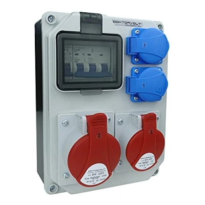 Abbildung von Doktorvolt Stromverteiler HL S 32A 16A 2x230V Komplett Baustromverteiler Steckdosenverteiler 4 fach (Wandverteiler, 1x LSS C16A 6kA 3P, C 1P)