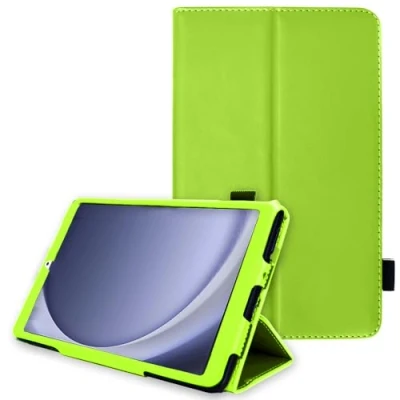 Abbildung von TECHGEAR Lederhülle für Samsung Galaxy Tab A9 8.7 (SM X110 / SM X115), Premium PU Leder, schlankes Folio Standgehäuse mit Handschlaufe [Grün]