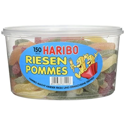 Abbildung von Haribo Riesen Pommes 6 x 150 Stück in Runddose, je 1200g, Fruchtgummi