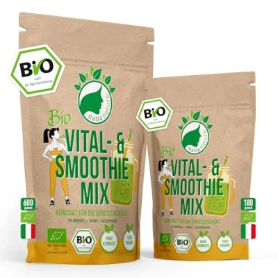 Abbildung von NanaNatura&#039;s Bio Vital &amp; Smoothie Mix Sprossen Samen 600g Keimfähiges Saatgut zur Sprossenzucht Microgreens fürs Sprossenglas geprüft abgefüllt in Deutschland