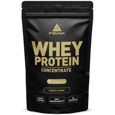 Abbildung von PEAK Whey Protein Concentrat 900g Geschmack Cookies &amp; Cream I 30 Portionen Proteinquelle: ultrafiltriertes Molkenprotein ohne Zuckerzusatz reich an EAAs zum Muskelaufbau