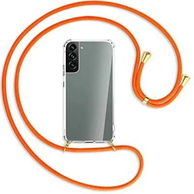 Abbildung von mtb more energy® Handykette kompatibel mit Samsung Galaxy S22 5G (SM S901, 6.1&#039;&#039;) Neon Orange/Gold Smartphone Hülle zum Umhängen Anti Shock Full TPU Case