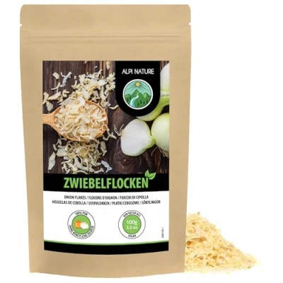 Abbildung von Zwiebelflocken getrocknet (100g), Zwiebeln geschnitten 5 30mm, Zwiebelstücke, Zwiebel und gehackt, Naturprodukt, frei von Zusatzstoffen, ideal für Gemüse, Nudeln, Suppen, Fleisch Fisch