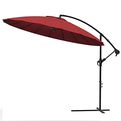 Abbildung von VOUNOT Ampelschirm 300 cm Rund, Shanghai Sonnenschirm mit Kurbelvorrichtung, Kurbelschirm Schutzhülle, Sonnenschutz UV Schutz, Gartenschirm Marktschirm, Rot
