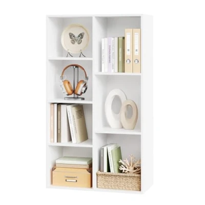 Abbildung von WOLTU Bücherregal Weiß, Standregal, freistehendes Aufbewahrungsregal, Raumteiler, Büroregal Aktenregal, 7 Fächer verschiedener Größe, 59,5x108x29,5 cm, SK004ws