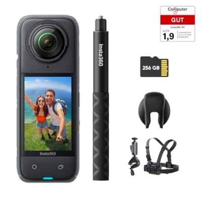 Abbildung von Insta360 X4 Fahrrad Bundle wasserdichte 8K 360 Action Cam, 4K Weitwinkelvideos, Unsichtbarer Selfie Stick, Abnehmbarer Linsenschutz, 135 min Akkulaufzeit, KI Bearbeitung, Stabilisierung