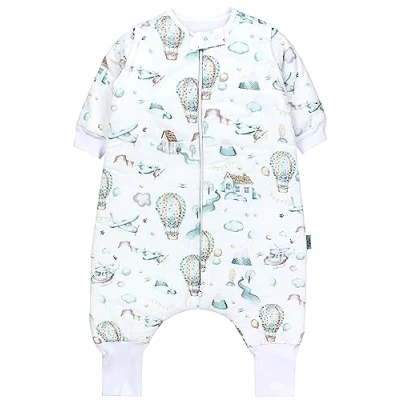 Abbildung von TupTam Baby Schlafsack mit Beinen und Ärmeln OEKO TEX zertifizierte Materialien, Winterschlafsack 2,5 TOG Unisex, Farbe: Heißluftballons Flugzeuge Mintgrün, Größe: 104 110