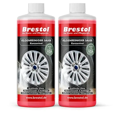 Abbildung von Brestol Felgenreiniger Konzentrat 2X 1000 ml für Alufelgen Stahlfelgen Autofelgen LKW Felgen Leichtmetallfelgen Felgenglanz sauer ergibt bis zu 20 Liter gebrauchsfertigen