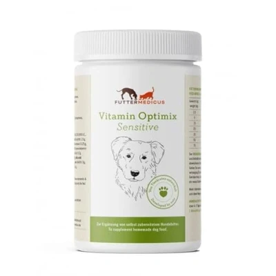 Abbildung von Futtermedicus Optimix Sensitive 500 g Ergänzungsfuttermittel für ausgewachsene Hunde Optimale Mineralstoff und Vitaminversorgung die Pferd Kartoffel Diät