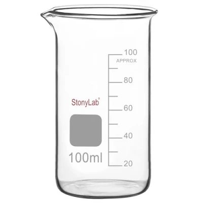 Abbildung von stonylab Glasbecher, 1er Pack Borosilikatglas Graduierter Hoher Becher mit Ausgießer, Laborbecher, 100 ml