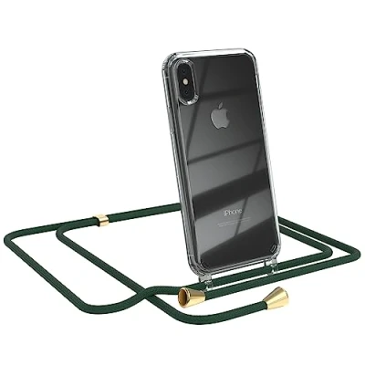 Abbildung von EAZY CASE Handykette kompatibel mit iPhone X/XS Handyhülle Umhängeband, Handykordel Schutzhülle, Silikonhülle, Hülle Band, Stylische Kette für Smartphone, Grün