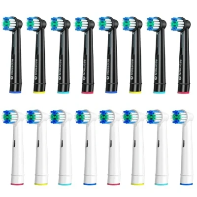 Abbildung von REDTRON Aufsteckbürsten für Oral B, Elektrische Ersatzbürstenköpfe Precision Clean, Zahnbürstenköpfe kompatibel mit Pro1000 Pro3000 Pro5000 Pro7000 und mehr (16er Pack),Weiß Schwarz