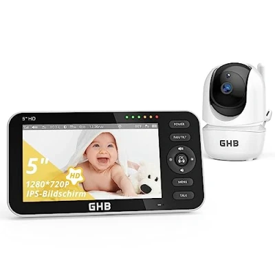 Abbildung von GHB Babyphone mit Kamera 5 Zoll 720P HD IPS Display VOX Modus Gegensprechen Nachtsicht Temperaturanzeige Modell 2023