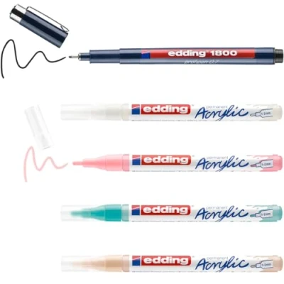 Abbildung von edding Manga Stifte Kreativset 5300 Acrylmarker und 1800 Fineliner 5er Set inkl. Anleitung Zubehör Zeichnen Malen für Einsteiger Profis