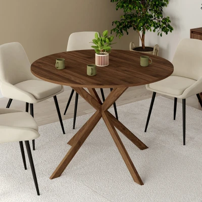 Abbildung von Table à manger ronde ALIX 4 6 personnes pied araignée noyer 110 cm IDMarket