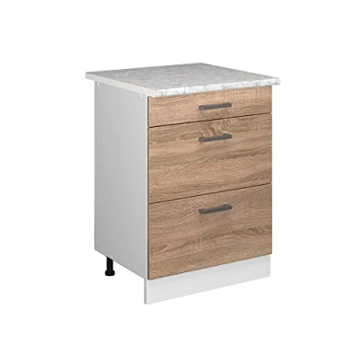 Abbildung von Vicco Küchenunterschrank R Line, Sonoma/Weiß, 60 cm mit Schubladen, AP Marmor