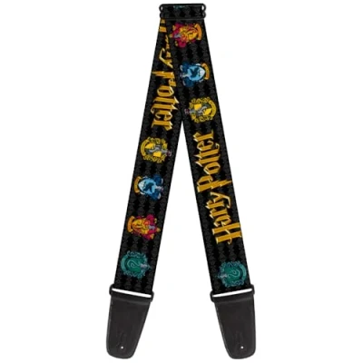 Abbildung von buckle down Gitarrengurt 34 60&quot; HARRY POTTER Hufflepuff/Ravenclaw/Gryffindor/Slytherin Coat of Arms Black