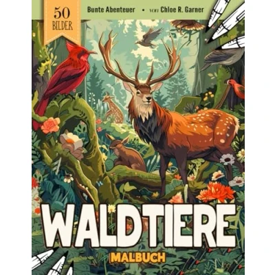 Abbildung von Waldtiere Malbuch: 50 Tiere Malvorlagen Für Erwachsene, Kinder Und Jugendliche Lustiges Bilder Stressabbau &amp; Entspannung Geschenk zum Ausmalen Frauen, Mädchen Senioren
