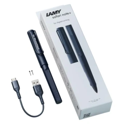 Abbildung von LAMY Safari Note+ Digitaler Stift inkl. Laser Gravur, kompatibel mit verschiedenen iPad Modellen, USB Ladekabel (Steel Black)