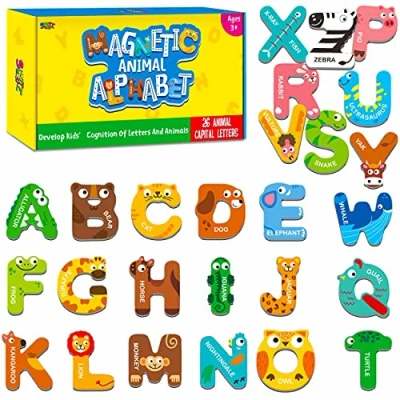 Abbildung von Magnetische Buchstaben, niedliche Tieralphabet ABC Magnete für Kühlschrank Bunte Großbuchstaben Tiere Spielzeug Set Pädagogische Rechtschreibung Lernspiele Kinder, Kleinkinder 3 4 5 Jahre alt