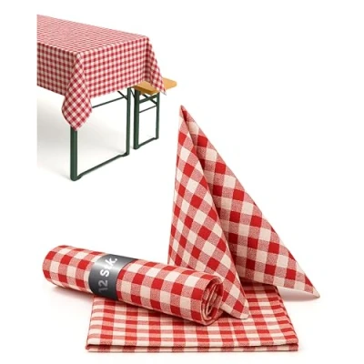 Abbildung von texpot Tischdecken in Karo 100% Baumwolle (30x30 cm 12 Stück, rot weiß kariert)