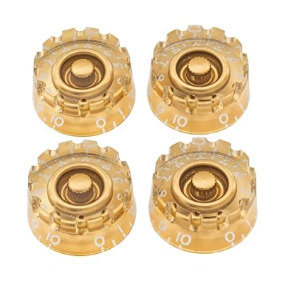 Abbildung von Musiclily Pro Metrische Gitarre Knöpfe Potiknöpfe Knurled Speed Knobs für Epiphone Les Paul Style E Bass, Gold(4er Set)
