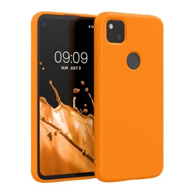 Abbildung von kwmobile Hülle kompatibel mit Google Pixel 4a gummierte TPU Silikon Handyhülle Schutzhülle für kabelloses Laden Case in Fruity Orange
