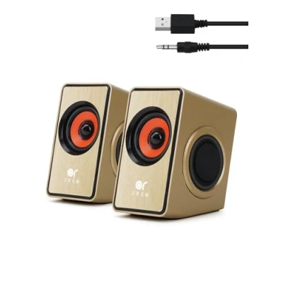 Abbildung von OROW PC Lautsprecher,12W Mini Lautsprecher für PC, USB mit Bassmembran, klein Computer Lautsprecher(Gold