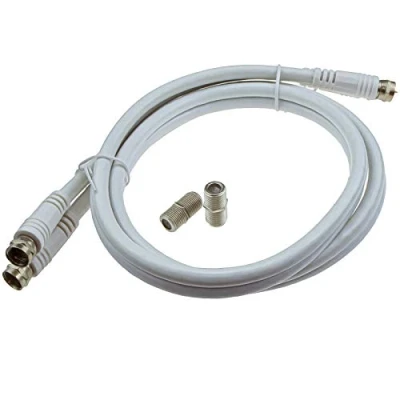 Abbildung von 2X SAT Angespritztem F Stecker Zum Buchse RG6 Verlängerung Kabel 1 m Weiß [1 Meter/1m]