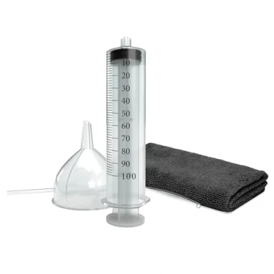 Abbildung von FixedByU Öltrichter Ölwechselkit Rasenmäher mit Absaugspritze Absaugschlauch Trichter, (Set, 3 tlg), sauberes Einfüllen von neuem Öl kein Verschütten mehr beim wechsel