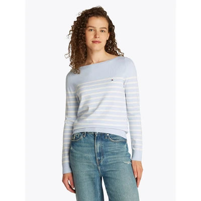 Abbildung von Tommy Hilfiger Stitch BOAT Sweater Strickpullover, Damen, Größe: XL, Breezy blue/ivory petal