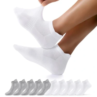 Abbildung von FALARY Sportsocken Damen 35 38 Baumwolle Socken Kurzsocken Halbsocken Laufsocken Wandersocken Atmungsaktiv 10 Paar Weiß Graue
